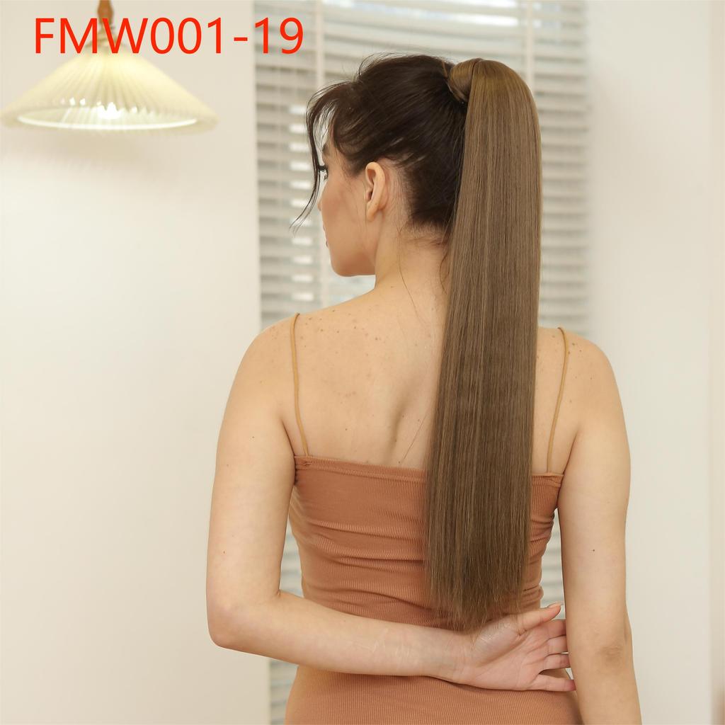 EASIHAIR Long Straight Wrap Around Clip In Ponytail Hair Extension Synthetic Pony Tail Fake Hair Brown Blonde False Afro Hairpieces Wig