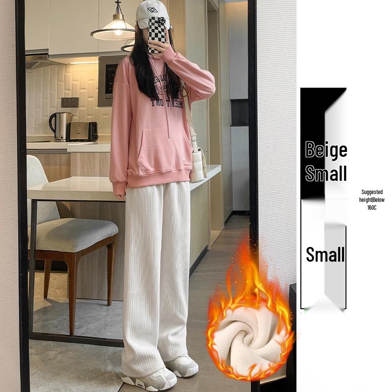 Women's Black Corduroy Fleece-Lined Wide-Leg Pants - High-Waisted, Loose Fit, Autumn/Winter 2025 Collection.