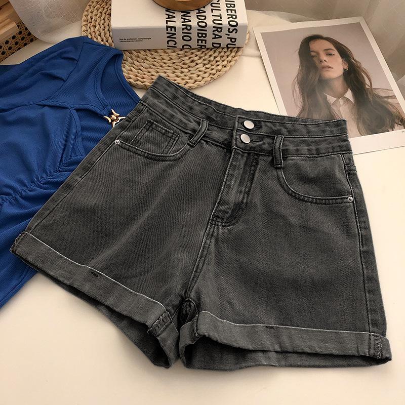 Youthful Vitality Comfortable Skinny Fashionable and Versatile Denim Shorts Female Ultra-high Waist Summer Loose Thin Straight A-line Rolled Pants
