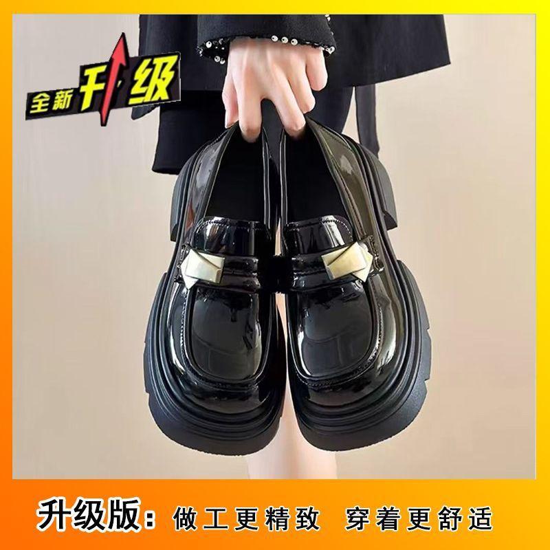

Black loafers one-pedal single shoes Mary Jane women s shoes 2024 spring new platform British style small leather shoes women 35