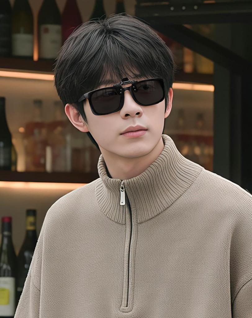 [Joopin] Clip-on Gepolariseerde Flip-up Zonnebril, Draagbaar Over Bril, UV-bescherming, Ultralichtgewicht, voor Autorijden, Golf, Vissen, Unisex (Grijs)