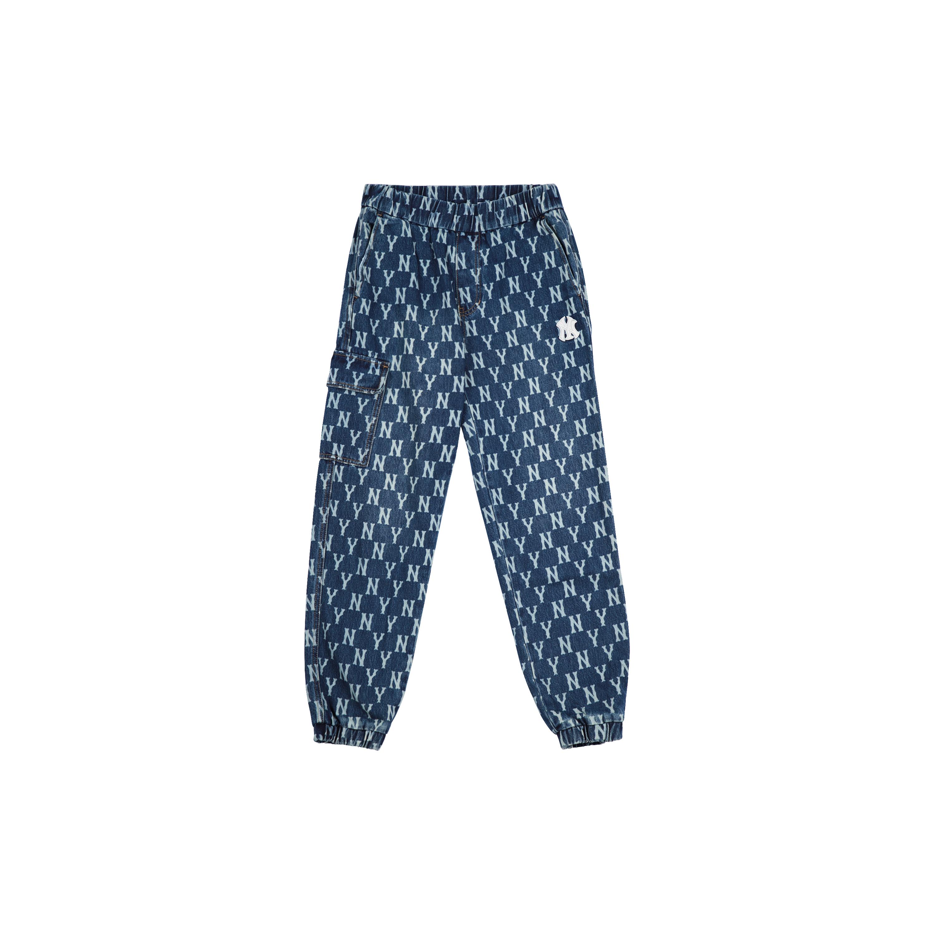 MLB Old Flower Jeans Unisex Blue Moderate Cuffed Pants 3ADP05014-50BLS M