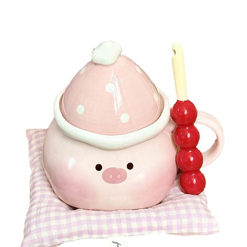 Cute Pig Cup Souvenir Mug Girl Water Cup Office Ceramic Cup with Lid Home Birthday Gift