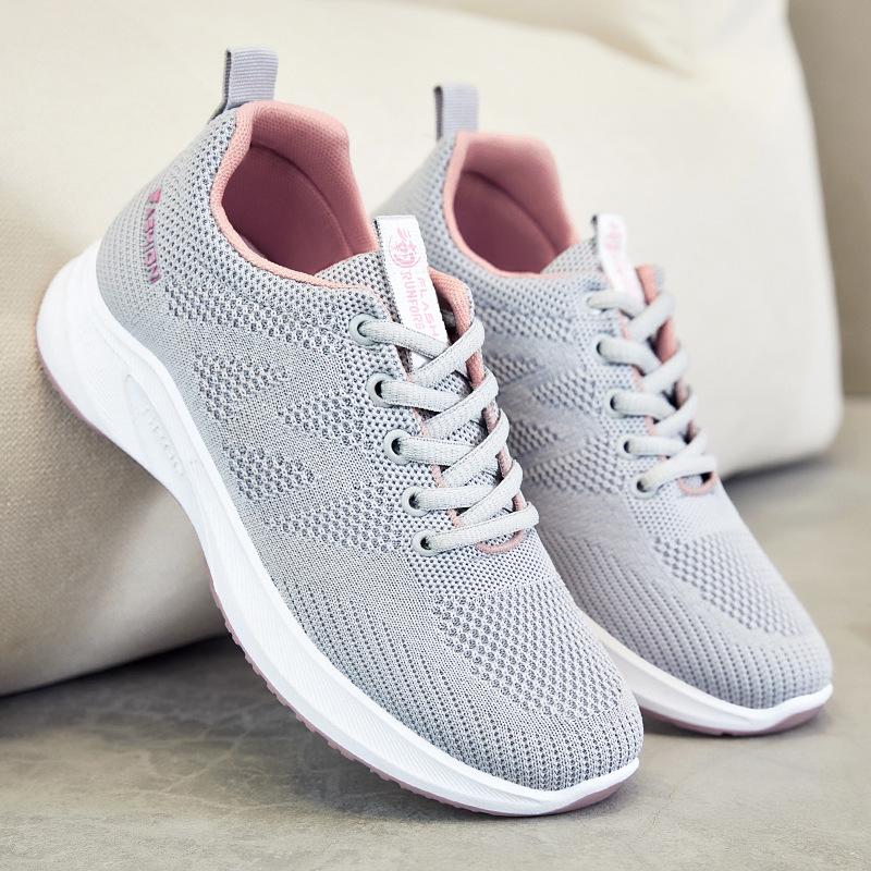 Shoes Women's Spring New Breathable Fly-woven Mesh Running Shoes Women's Flat-bottomed Lightweight Soft-soled Sports Shoes Women