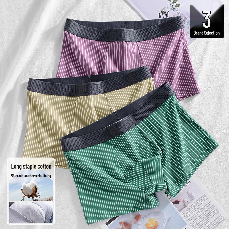 Men's Striped Cotton Boxer Briefs - Antibacterial & Breathable for All Seasons