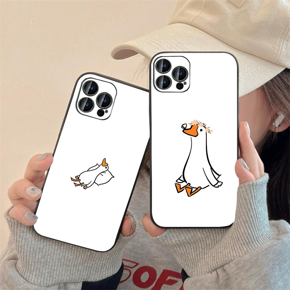 Cute Cartoon Goose Phone Case For IPhone 16,15,14,13,12,11,XS,XR,X,8,7,Pro,Max,Plus,mini Silicone Black Cover