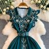 Abito Chemisier da Donna Vintage con Stampa Floreale, Vestibilità Slim, con Cintura, Moda Estiva, Maniche a Sbuffo, Monopetto, Elegante, Casual