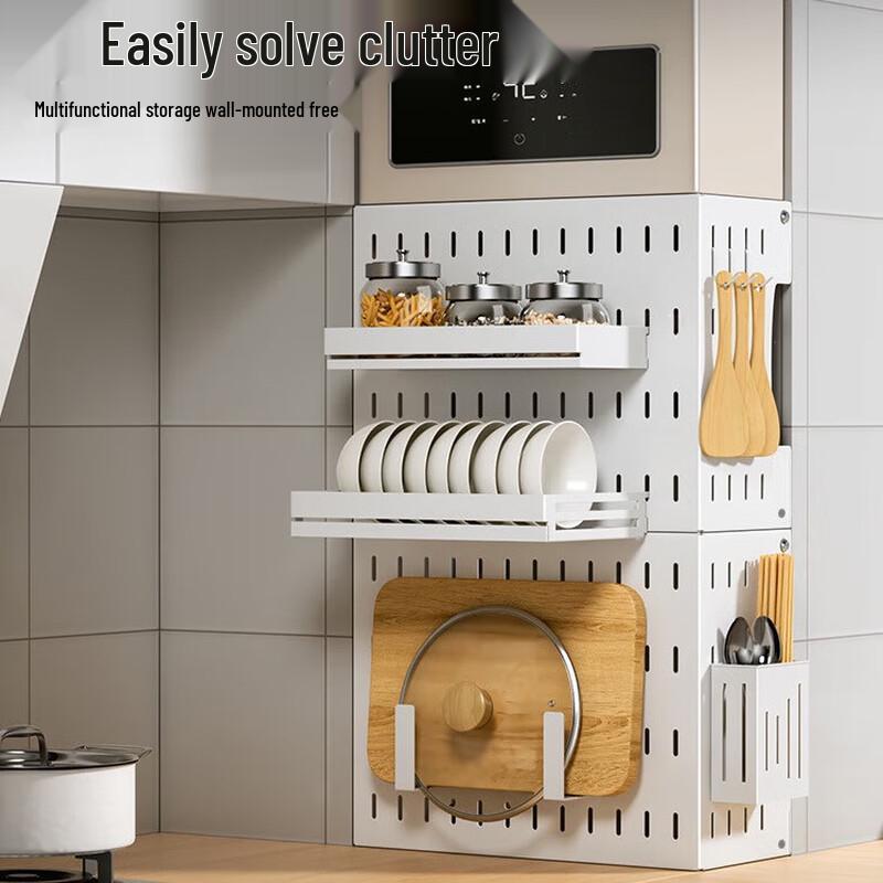 No-Drill Kitchen Wall Pegboard Storage Shelf