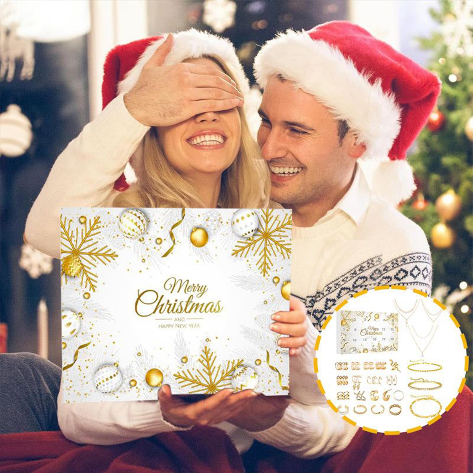 

Christmas Countdown Jewelry Gift Box 24 Days Woman Fashion Jewelry Necklace Set For Holiday Party Date Gathering 26.5x18.5cm