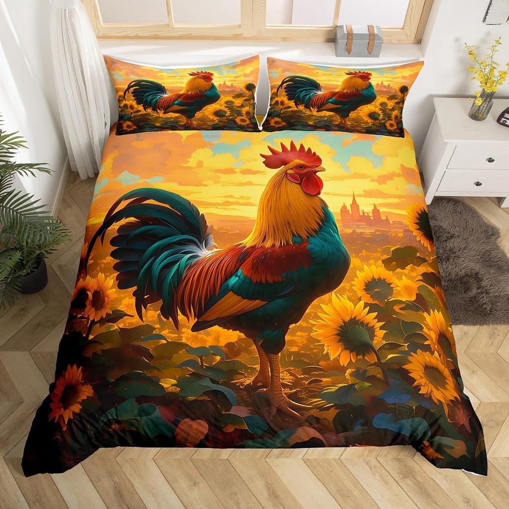 Comforter Rustic Rooster Bedding Set Farm Animal Full King Queen Size Microfiber Farmhouse Chicken With