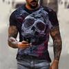 Men's Summer Skull Print T-Shirt Soft Breathable Round Neck Outdoor Street Style Casual Graphic Tee Comfort Top