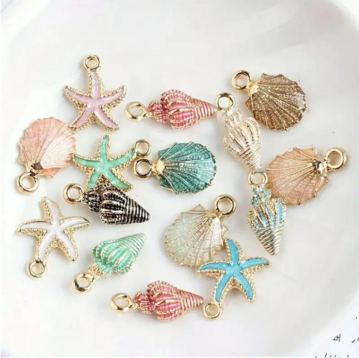 

30/50pcs Of Random Dripping Oil Pearlescent Conch Shell Starfish Diy Jewelry Accessories Bracelet Earrings Pendant Alloy