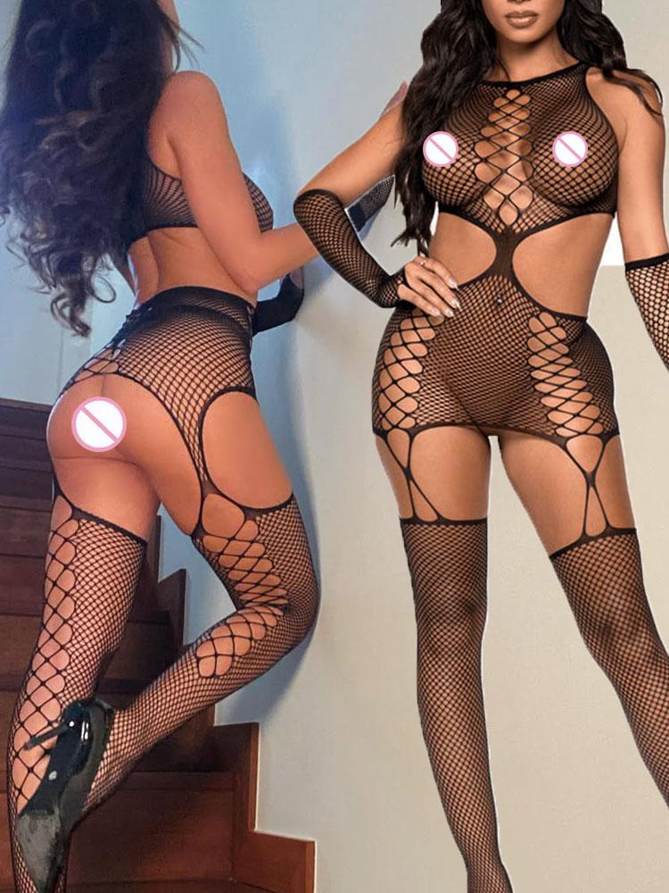Hot Sexy Sheer Fishnet Bodysuit Woman Sexy Lingerie Open Crotch Bodystockings Romance Underwear Erotic Secret Lingerie Sexy Set