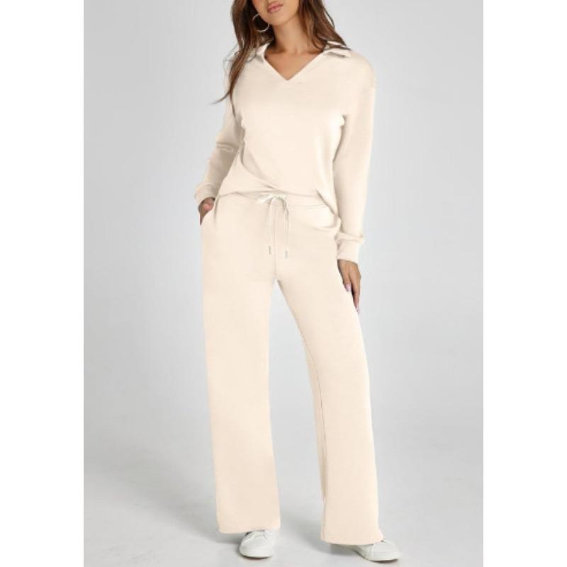 

VEZFAA Женский Модный Повседневный Весенне-Осенний Однотонный Принт С Длинным Рукавом Воротник ПОЛО Брюки Костюмы XS абрикосовый