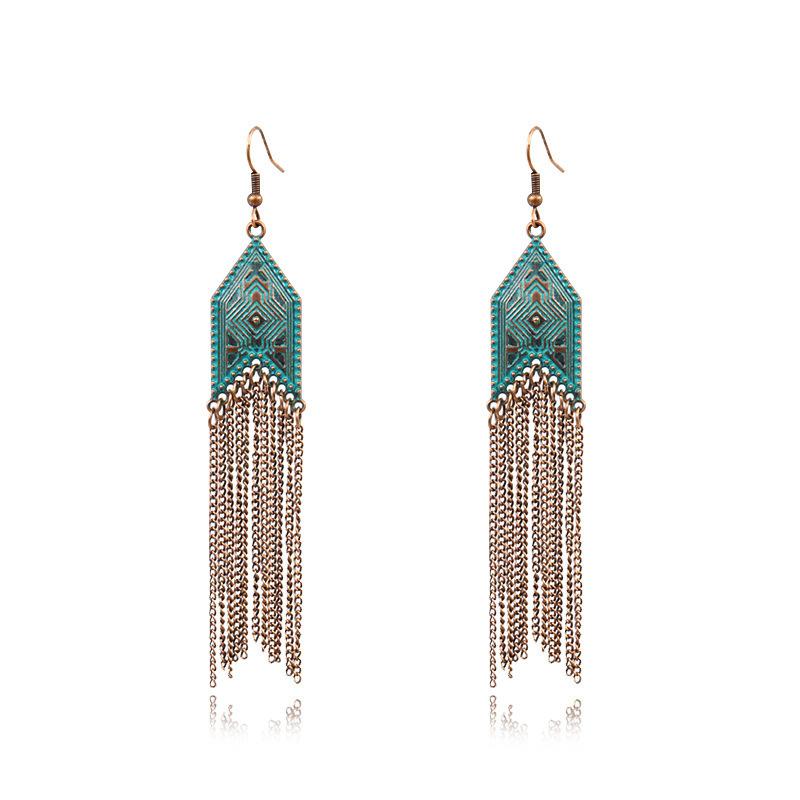 Fashion Vintage Ethnic Bohemian Drop Dangle Earrings For Women Tassel Beaded Turquoise Geometric Flower Boho Cotton Wire Earring