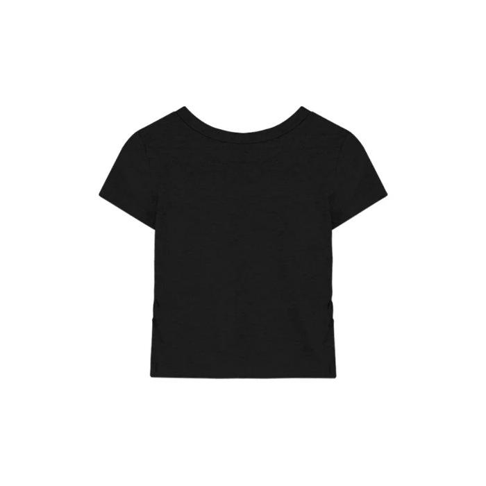 

(Modal X gram human cotton) Crew neck short-sleeved t-shirt backless strap tight short top trendy Free size (recommended 40-60kg ) чорний