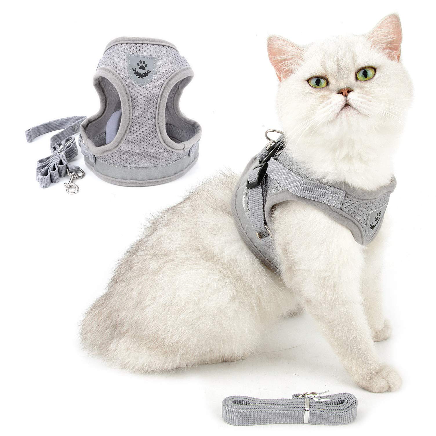 

RANPHY Cat Harness and Leash Cute and Suitable for Dogs and with Reflective Stylish No Leg Lift Breathable Easy to Put Adjustable Escape Small L Set, сірий колір