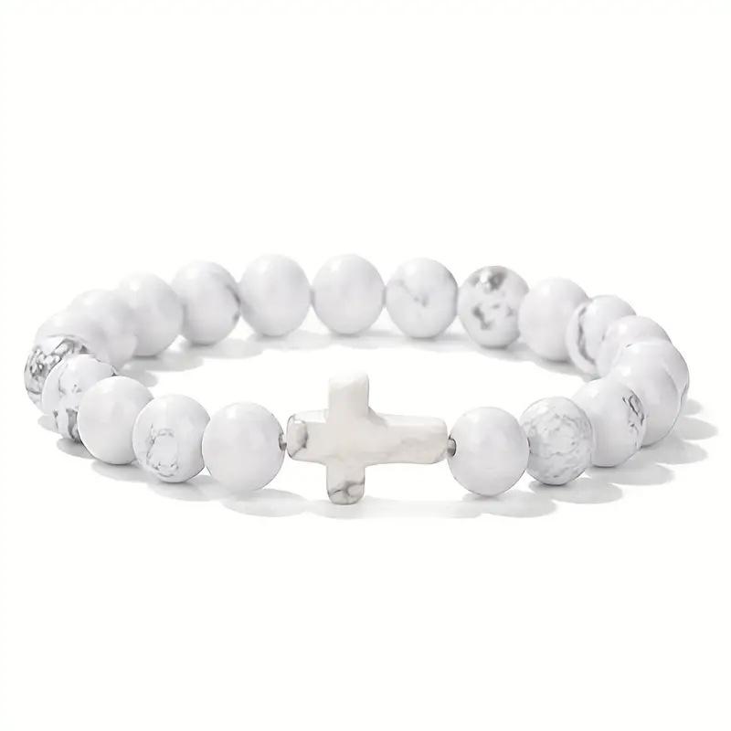 Natural Tiger Eye, Green Aventurine, Turquoise, and Malachite Cross Beaded Bracelet