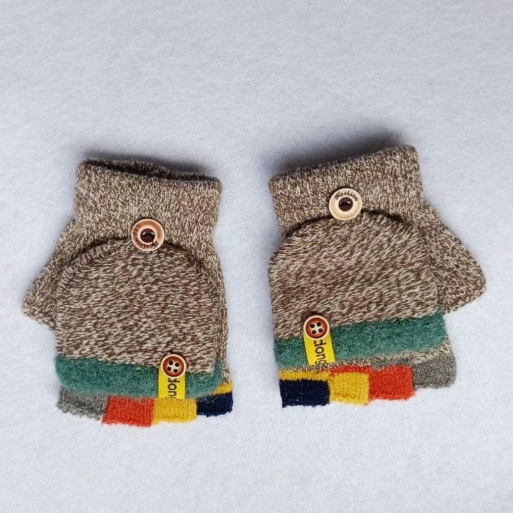 Autumn Winter Half Finger Flip Gloves Exposed Finger Mittens High Quality Warm Gloves  for Children