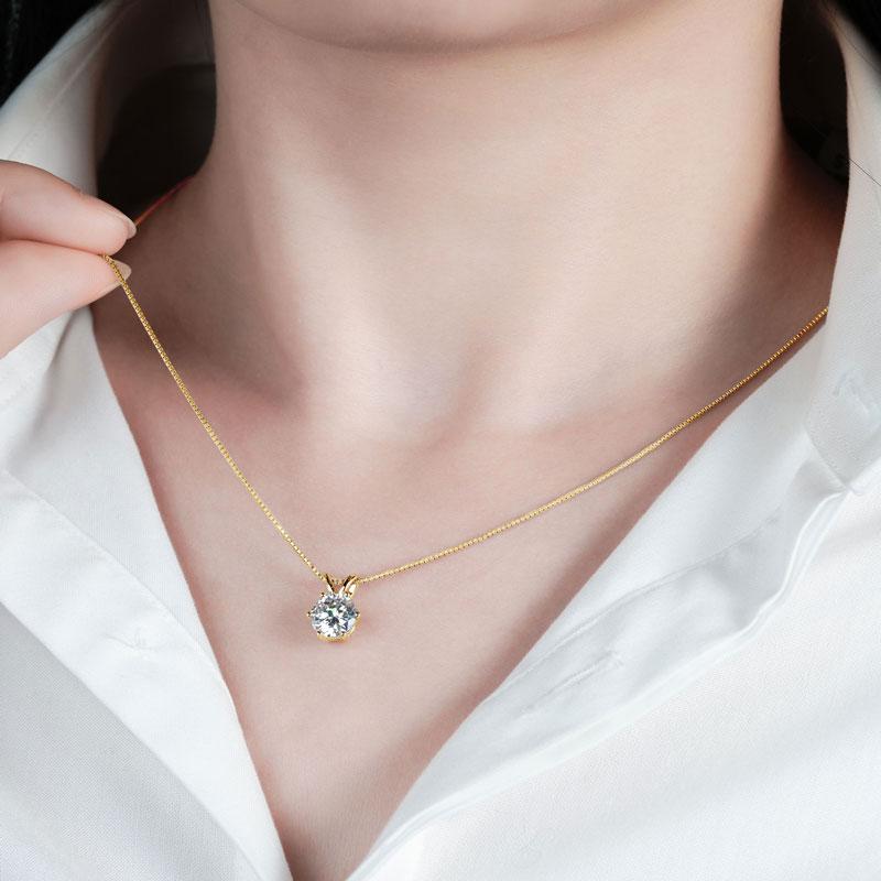 Certified Moissanite Solitaire Pendant Necklace Gold Plated Silver Adjustable Chain for Women Collar Gift