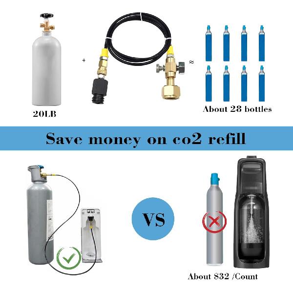 60in New Upgraded CGA320 Co2 Tank adapter connects directly to the soda machine, Adapter for TR21-4 Soda Water Machine Compatible with Fizzi/One