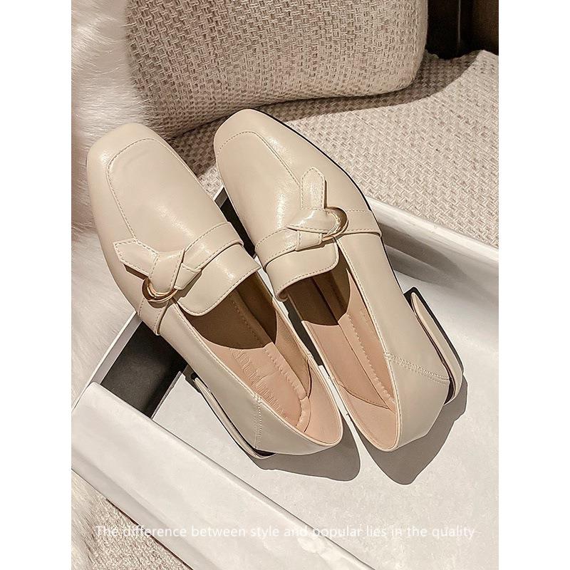 Loafers women's 2025 autumn square head one-pedal women's shoes soft-soled British small leather shoes French flat-soled single shoes commuting