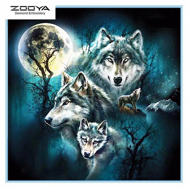 

ЗООЯ DIY 3D Алмазная картина Волк Луна Алмазная вышивка Крест ремесло Стежок Домашний декор