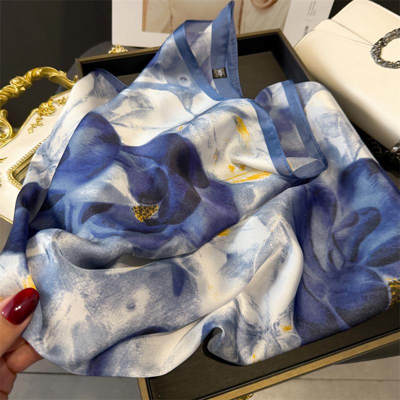 70*70Cm Designer Print Scarf Women Silk Scarves Bandana Hijab Neckerchief Shawl Kerchief Summer Hair Band Foulard Lady Luxury