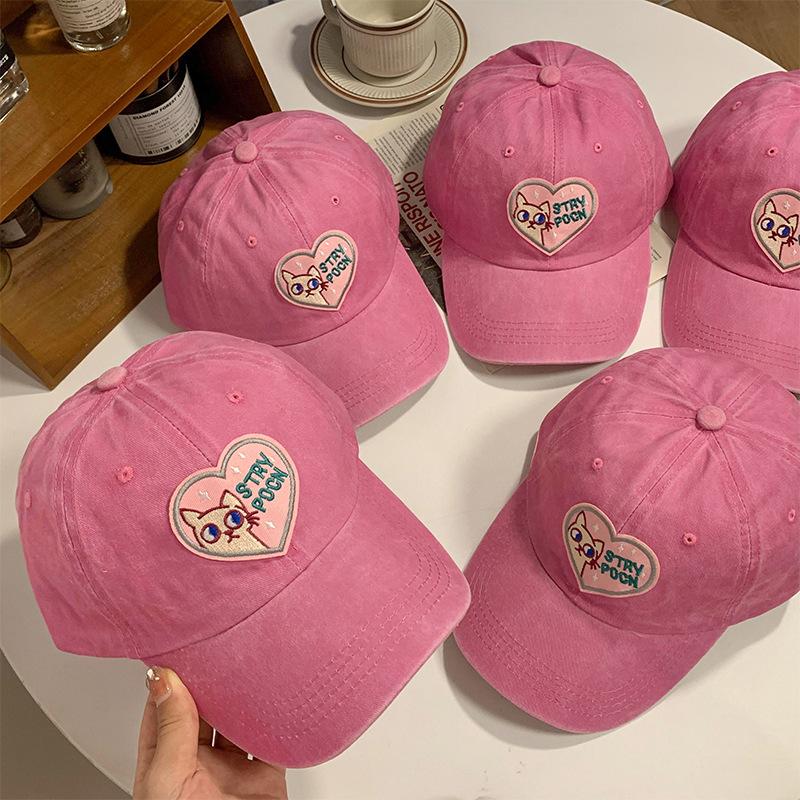 Pink Love Baseball Cap Women's Korean Version Big Head Waist Duck Tongue Hat Soft Top Cute Cat Hat Tidy Show Small Face