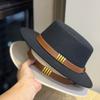 Hepburn Style French Belt Decorated Woolen Flat Top Hat for Women Autumn and Winter British Socialite Retro All Match Jazz Hat