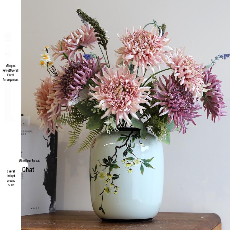 Round Chinese Ceramic Vase: Floral Art for Living Room & Hallway Decor, Ideal for Hydroponics & Silk Flowers