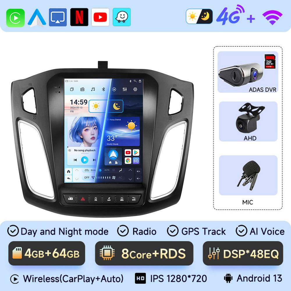 Android 13 Car Radio for Ford Focus Mk3 2011-2017 Multimedia Player 2Din Navigation Carplay Head Unit Stereo 9.7" Speakers Audio