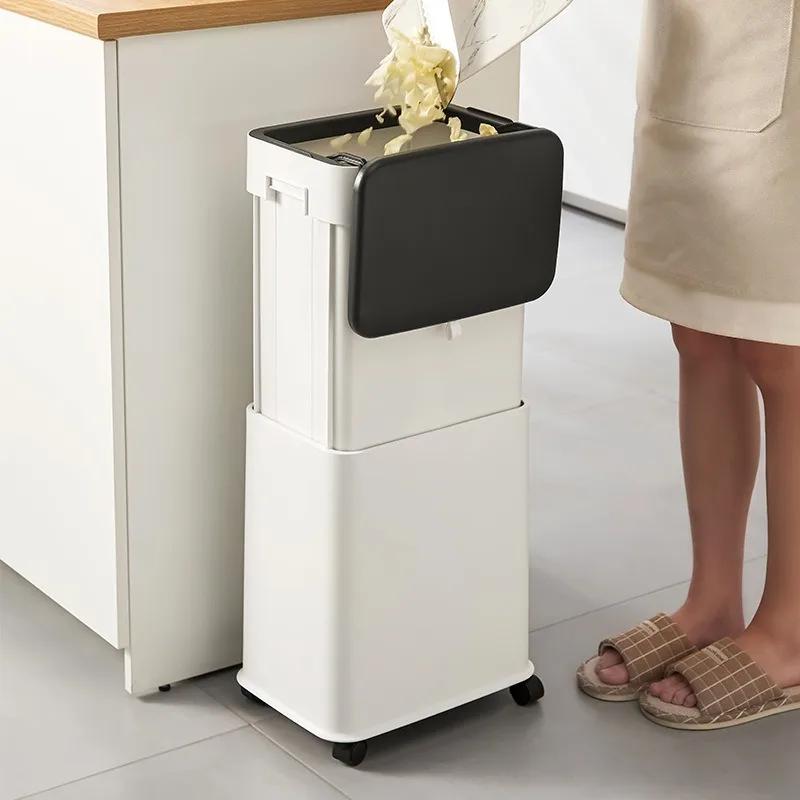 Creative Plastic Waste Bins Wastebasket Kitchen Trash Can Bathroom Dustbin Storage Bins Lift-up Garbage Basket Household Cleanin