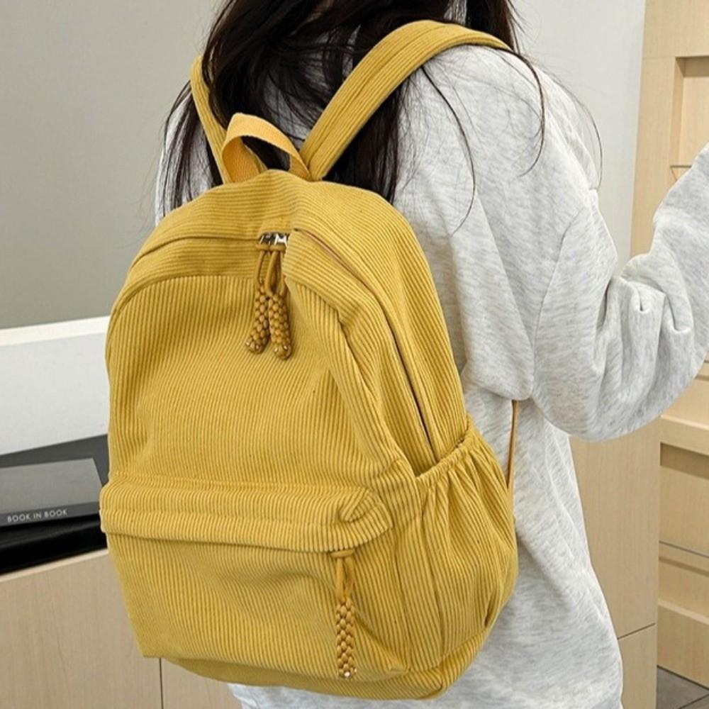 Large Capacity Corduroy Backpack Lightweight Students Daypack Students School Bag Travel