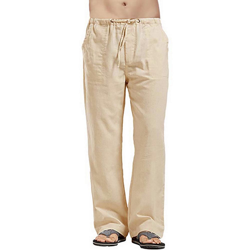 Mens Cotton Linen Long Pants Summer Drawstring Trousers Leisure Resort Trousers Men Thin Oversized Loose Straight Leg Pant
