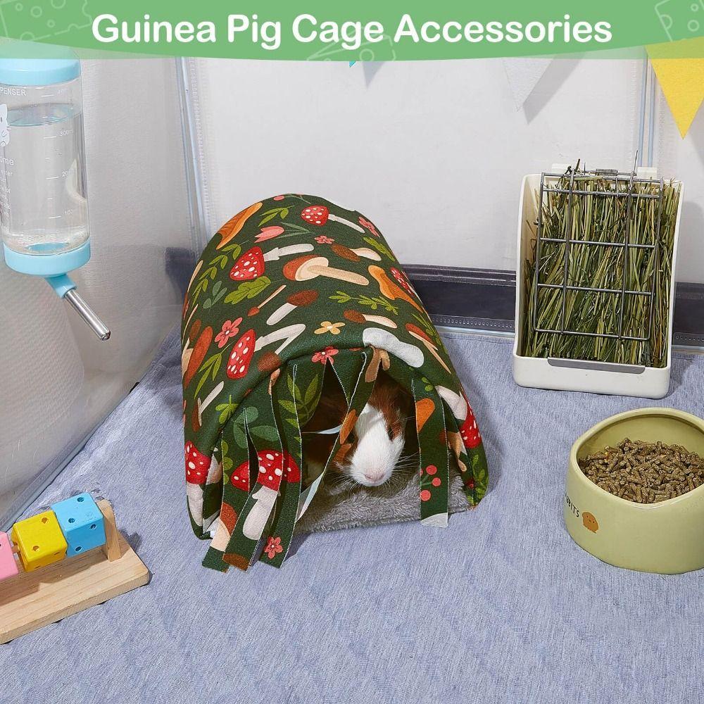 Cozy Washable Guinea Pig Tunnel House with Curtains Breathable Hamster Hideout Soft with Cushion Small Pets Bed Chinchilla