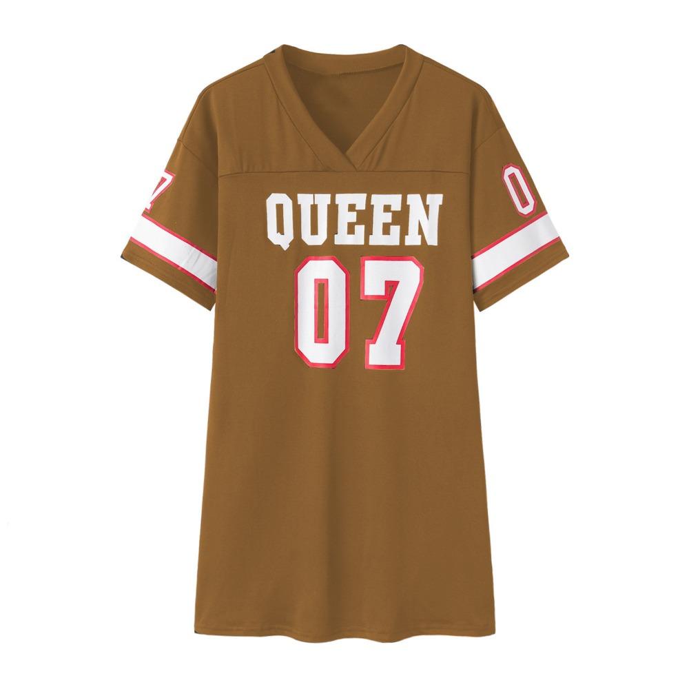 Women's V Neck Short Sleeve T Shirt Dress Loose Fit Streetwear Mini Dress With Queen 07 Letter Number Print For Casual Daily