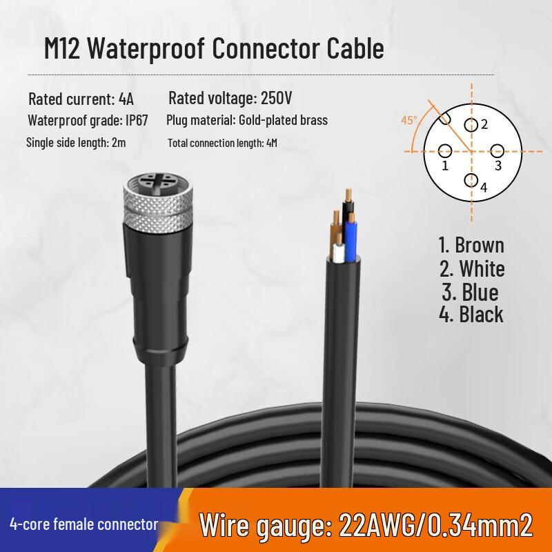 Huijun M12 Waterproof Sensor Connector Cable