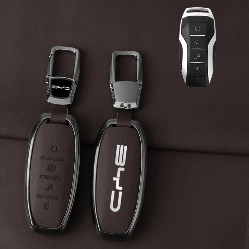 Car Key Fob Case For Byd Atto 3 Han Ev Dolphin Lied Tang Dm Qin Plus Song Pro Max Yuan Car Key Case Zinc Alloy Leather Case