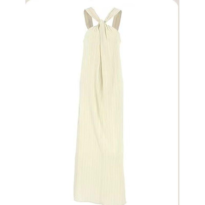 

Western Style Fashion New Sexy Sling Casual Beach Dress Sexy Neck Hanging Dress Beige S