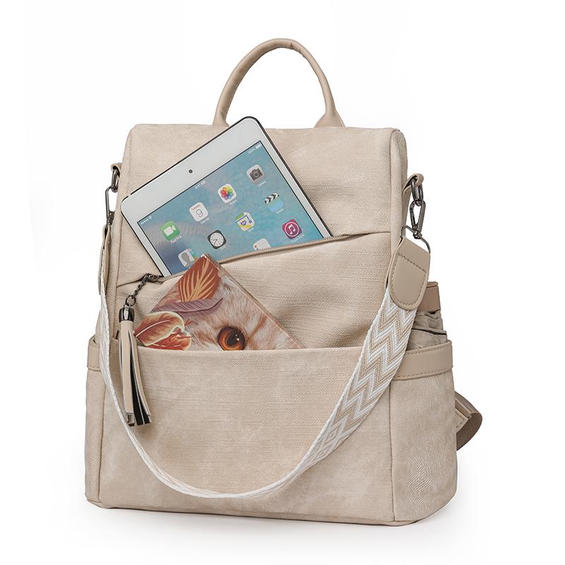 Mochila Feminina Couro Macio Multifuncional Bolsa de Ombro Mochila Escolar Estudante