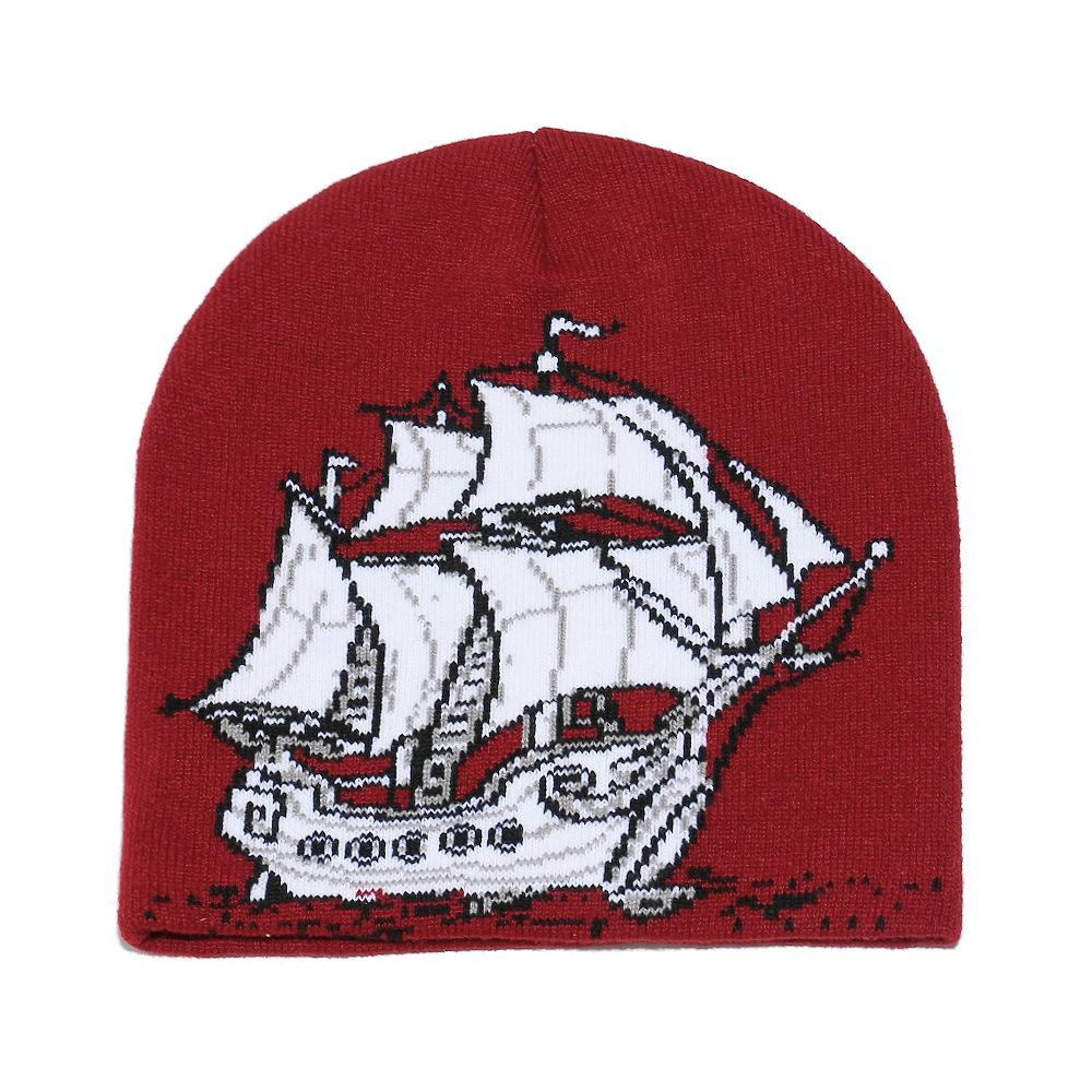 Temu Trendy New Wool Hat Sailing Jacquard Knitted Hat Warm Cold Hat for Men and Women In Winter
