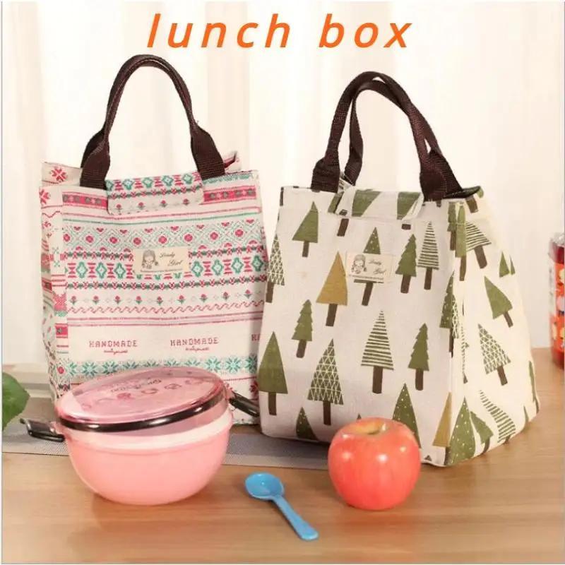 Cartoon Functional Pattern Cooler Lunch Box Bag Portable Insulated Canvas Lunch Bag Thermal Food Picnic Lunch Bags for Women Kid