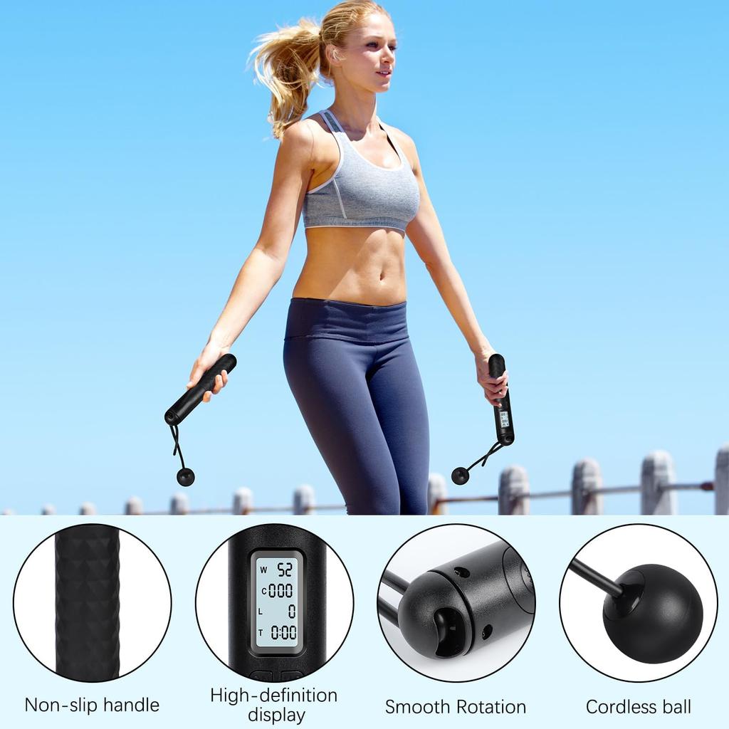 Skipping Rope with Counter, Cordless Jump Rope, Intelligent Timed Weighted Jump Rope, Adjustable Digital Counting Jump Ropes, Cordless Weighted Jump
