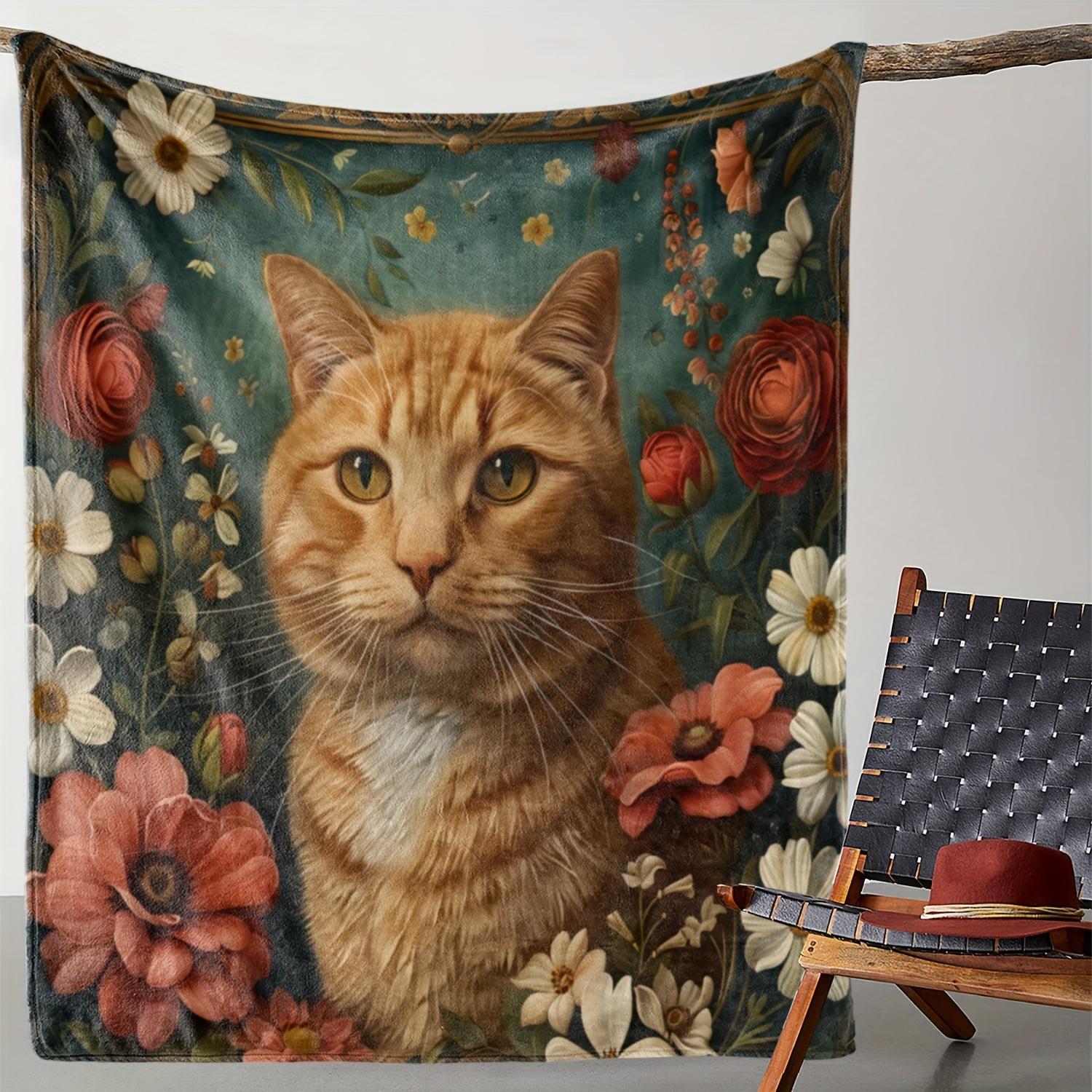 

Charming Cat Floral Blanket - Soft Cozy Throw with Detailed Flowers, Perfect for Home Decor, Unique Gift for Pet Lovers 75x90cm