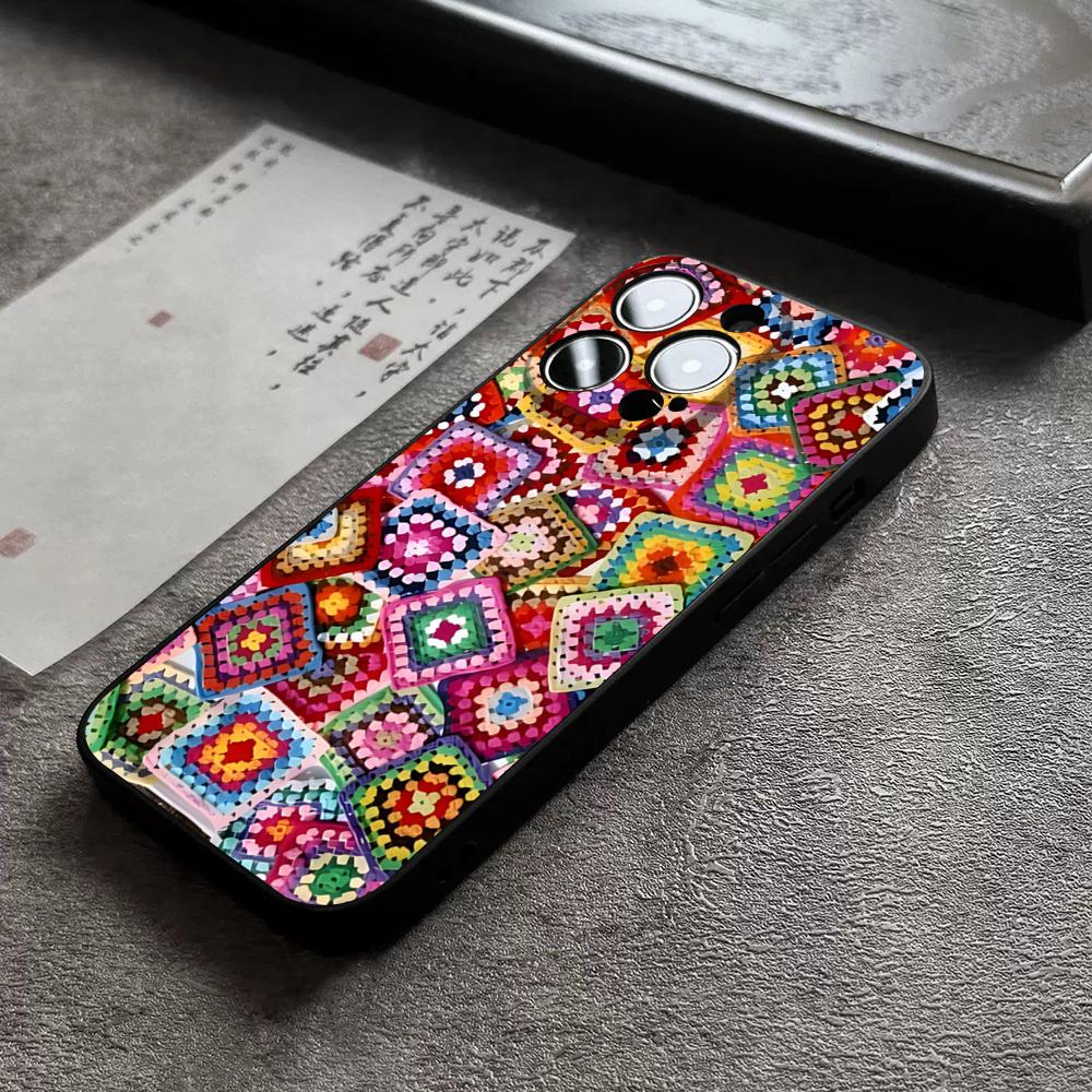 Granny Square Crochet Phone Case For 14 Pro Max For Apple Iphone 16 15 Po Max 12 Mini 11 13 Pro Xr X Xs 8 7 Plus Back Cover