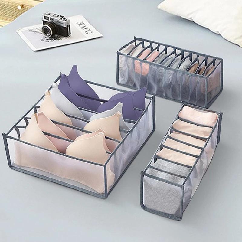 3 Pcs Underwear Storage Box  Foldable Translucent Foldable Panty Drawer Organizer Bra Organizer Breathable Mesh Bag For Wardrobe