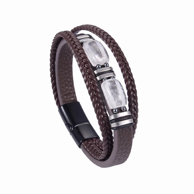 Men's Tiger Eye Woven Leather Bracelet - European & American Retro Style with Stainless Steel Handmade Jewelry.