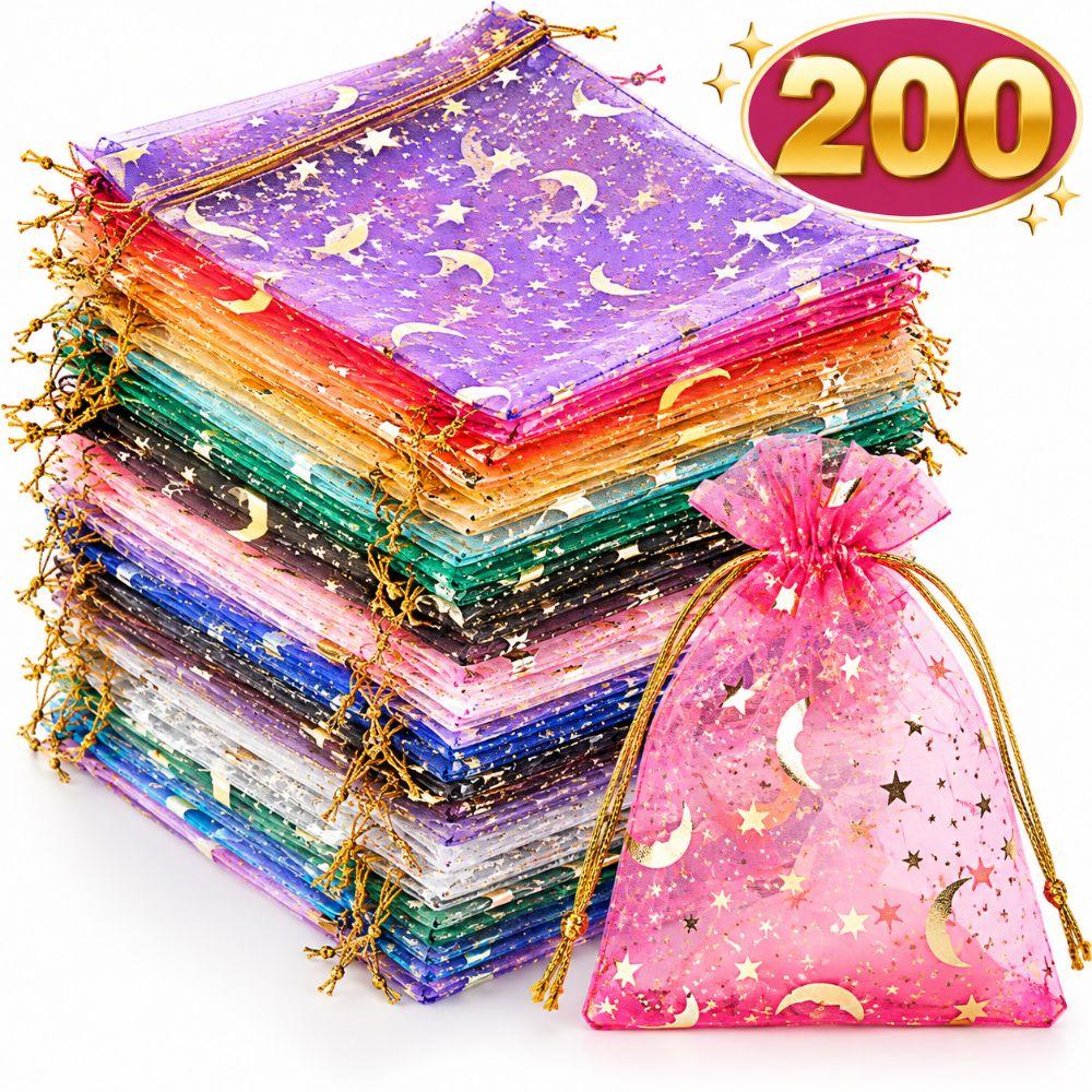 200PCS Drawstring Closure Drawstring Mesh Bag Sheer Fabric Transparent Gift Bag Gift Wrapping