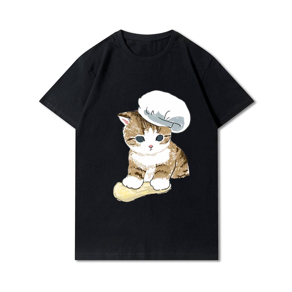 

Женские футболки с принтом кошек и акул больших размеров, хлопковые топы с круглым вырезом, летние черные футболки с животными Y2K, модные 90-х годов, повседневные черные футболки оверсайз 3XL